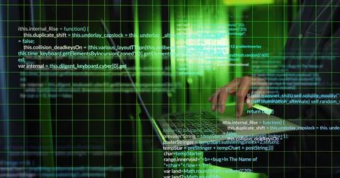 Image of digital data processing over biracial male it engineer and laptop by Foto stock