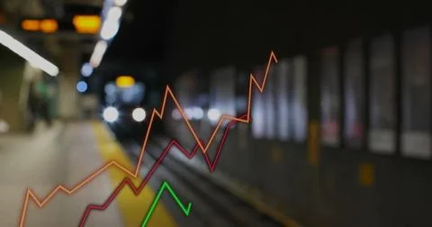 Image of digital data processing over train platform Stock Photos