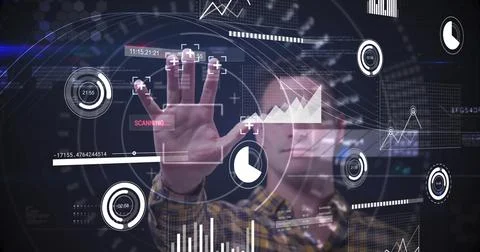 Image of digital data processing over caucasian businessman and computer servers 스톡 사진