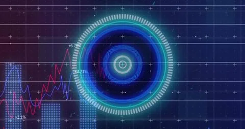 Image of digital data processing over grid background 写真素材