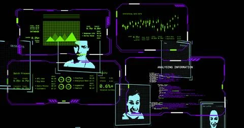 Image of digital data processing over black background Stock Photos