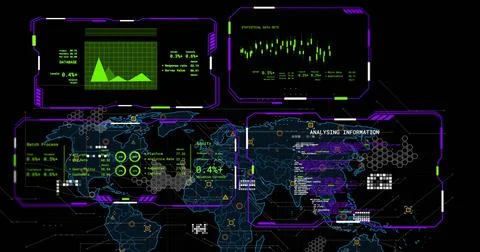 Image of digital data processing over black background 스톡 사진