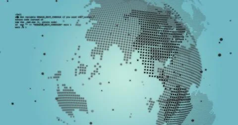 Image of digital data processing over globe and blue background 스톡 사진