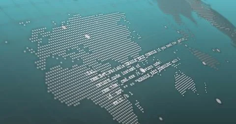 Image of digital data processing over world map and blue background Stock Photos