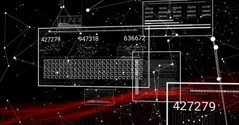 Image of digital data processing over connections on black background Stock Photos