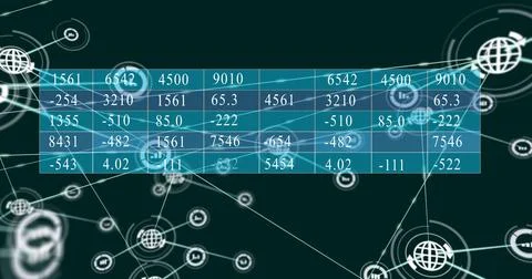 Image of digital data processing over network of connections with icons 写真素材