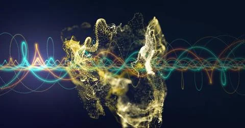 Image of digital data processing over glowing mesh of connections Foto stock