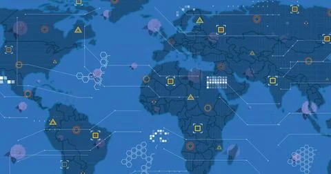 Image of digital data processing over world map Stock Photos