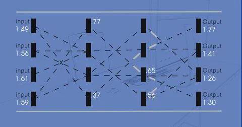 Image of digital data processing over blue screen Foto stock