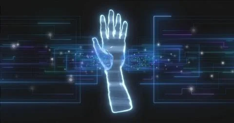 Image of digital data processing over digital hand and network of connections Foto stock