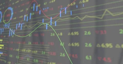 Image of digital data processing over black background Stock Photos