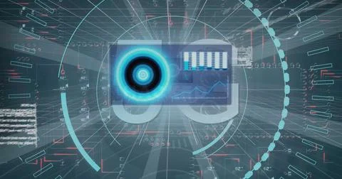 Image of digital data processing over sceen Foto stock