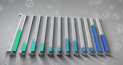 Image of digital data processing over icons on grey background Stock Photos