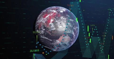 Image of digital data processing over globe Stock Photos