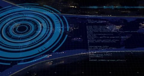 Image of digital data processing over black background Foto stock