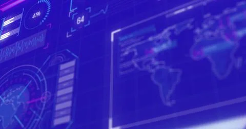 Image of digital data processing over blue background Stock Photos