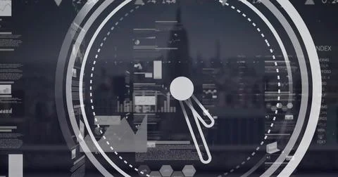 Image of digital data processing over clock icon Stock Photos