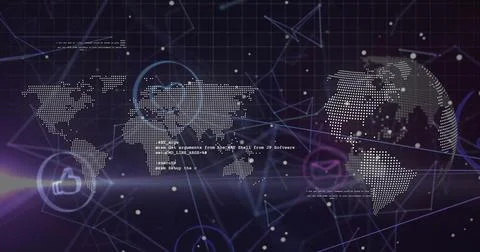 Image of digital data processing over globe and connections on black background Foto stock