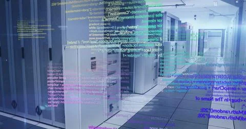 Image of digital data processing over computer servers Stock Photos