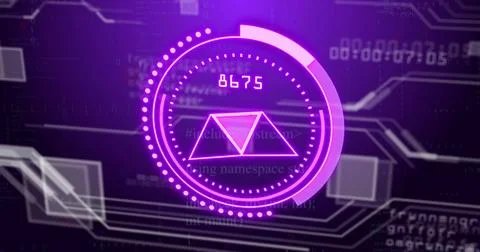 Image of digital data processing over scope on black background Stock Photos