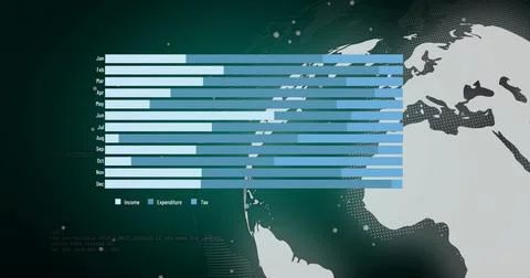 Image of digital data processing over globe Foto stock