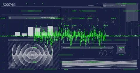 Image of digital data processing over black background Foto stock