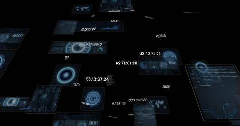 Image of digital data processing over black background Stock Photos
