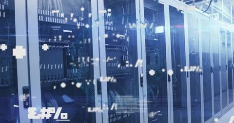 Image of digital data processing over computer servers Foto stock