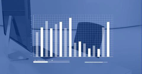 Image of digital data processing over computer on desk in office Foto stock