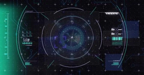 Image of digital data processing over scope scanning on black background Stock Photos