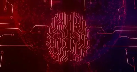 Image of digital data processing over computer circuit board brain Stock Photos