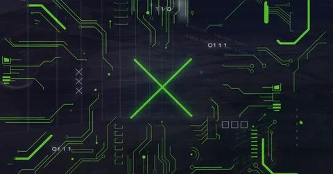 Image of digital data processing over computer circuit board Stock Photos