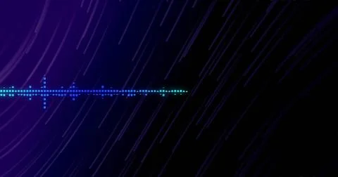 Image of digital data processing over purple light trails on black backgorund Stock Photos