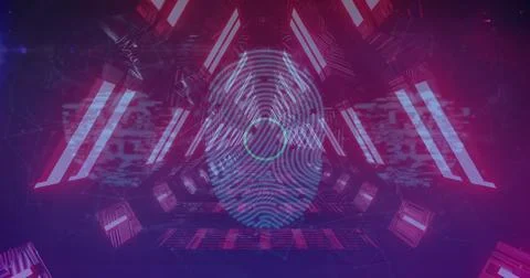 Image of digital data processing over screens and grid background Stock Photos