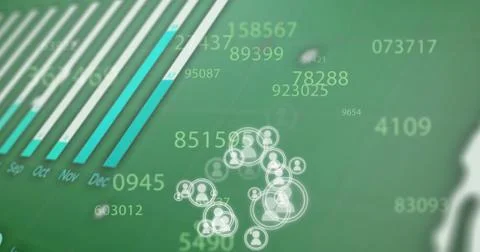 Image of digital data processing with people icons over green background Stock Illustration