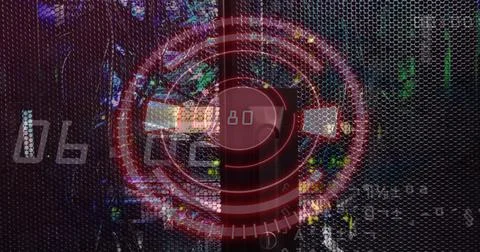 Image of digital data processing with scope scanning over computer servers Stock Illustration