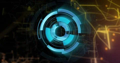 Image of digital data processing with scope scanning over connections on black 스톡 일러스트