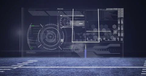 Image of digital data processing on screen over racing track 스톡 일러스트