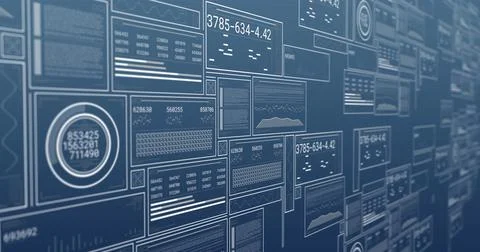 Image of digital data processing on screens over blue background Stock Photos