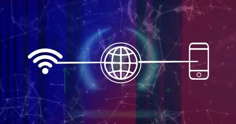 Image of digital data processing with wifi internet icons and connections Stockfoto's