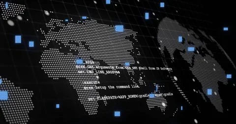 Image of digital data processing with world map over black background 스톡 사진