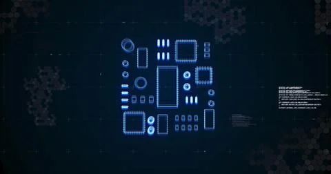 Image of digital elements compounds moving and data processing Illustrazione stock