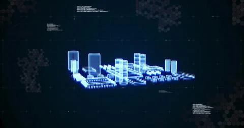 Image of digital elements compounds moving and data processing Illustrazione stock