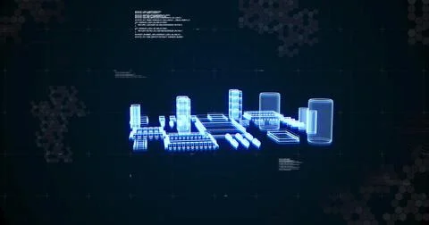 Image of digital elements compounds moving and data processing Stock Illustration
