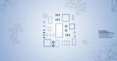 Image of digital elements compounds moving and data processing 스톡 일러스트