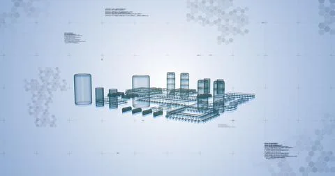 Image of digital elements compounds moving and data processing Stock Illustration