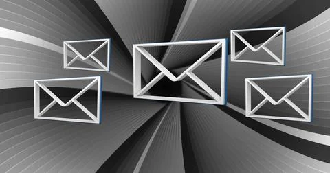 Image of digital email icons over grey patterned background イラスト素材