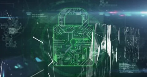 Image of digital files, online security padlock and data processing Stock Illustration