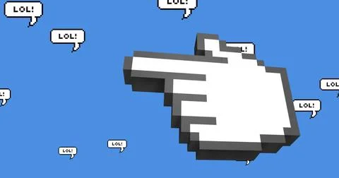 Image of digital finger pointing icon against multiple Lol text on speech Stock Photos