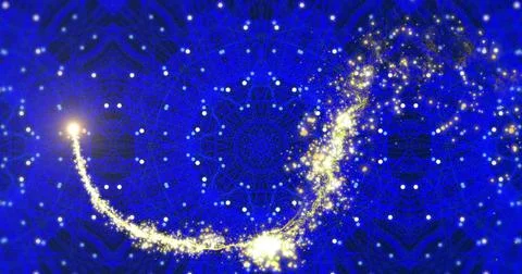 Image of digital firework moving over dots and lines forming kaleidoscope Stock Photos